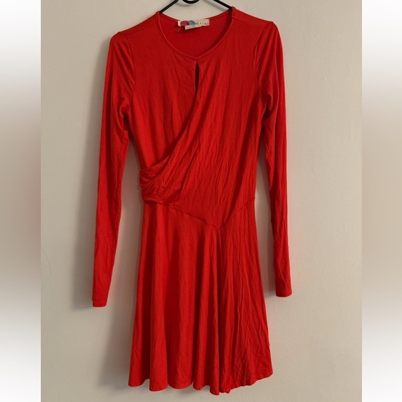 Free People FP Beach Fiery Red Vance A-Line Mini Long Sleeve Dress Size Small - Picture 3 of 6